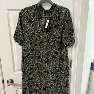 Banana Republic Olive and Black Floral Midi Dress